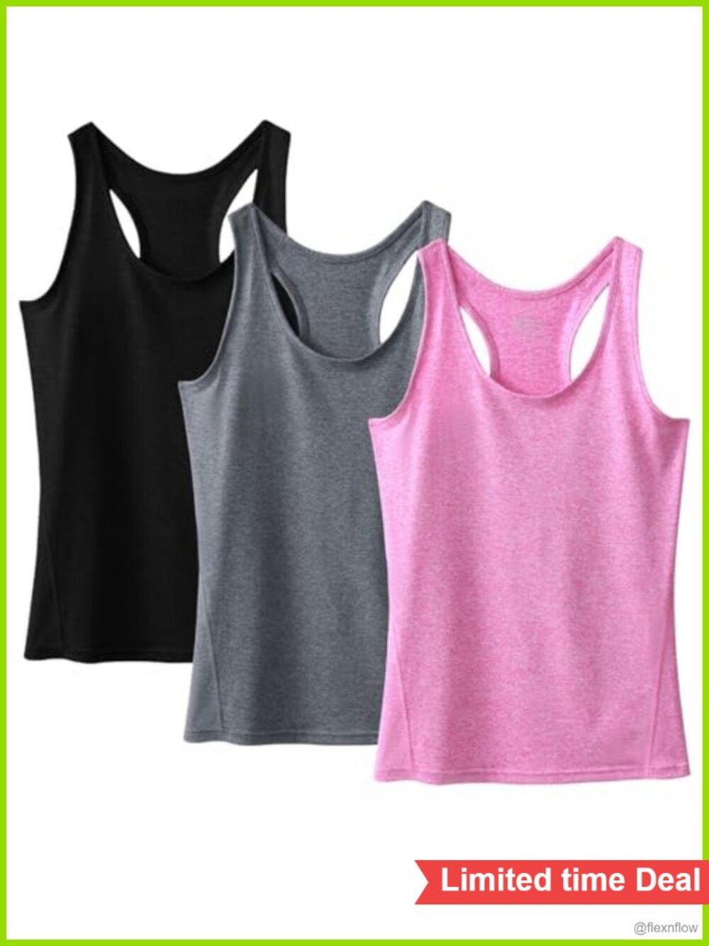 Women's Workout Racerback Tank Tops 3 Pack Polyester Spandex Sleeveless